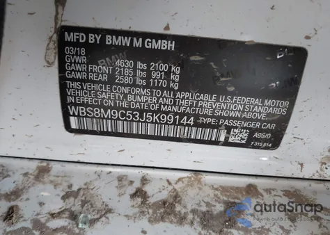 2018 BMW M3 Cs из США, поврежденный, VIN WBS8M9C53J5K99144